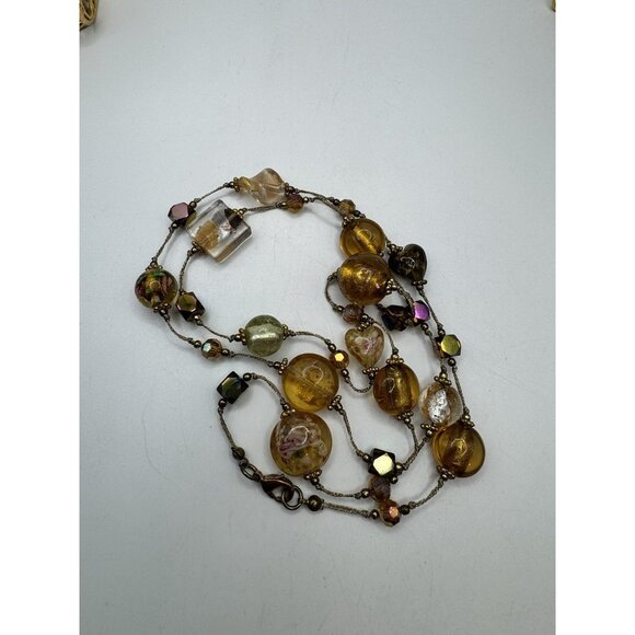 ITALIAN GLASS BEADS MURANO  ART GLASS FOILED CARNIVAL NECKLACE 30" LONG - Picture 6 of 7